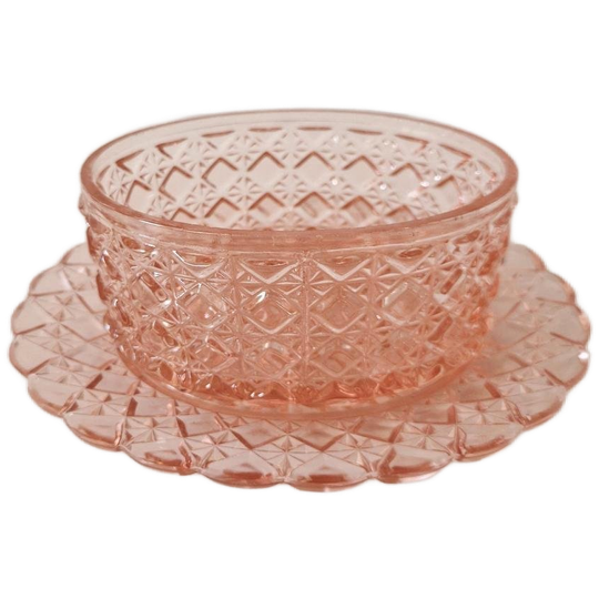 Vintage Glazen Schaal En Potje Roze Persglas 1