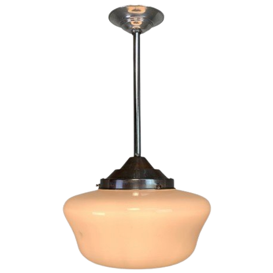 Art Deco Hanglamp Met Witte Kap, Jaren 30 1