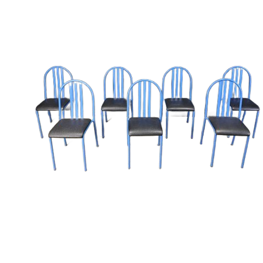 Set Of Nr 222 Chairs By Robert Mallet-stevens, 1980s, Set Of 7 1
