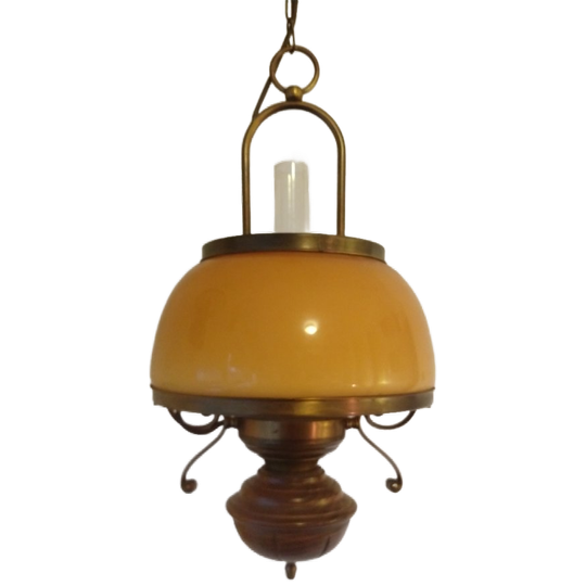 Mushroom Hanglamp Amber Glass Jaren 70 1