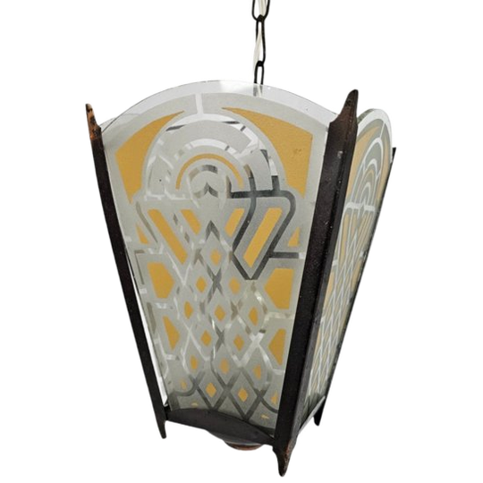 Amsterdams School Stijl - Lantaarn - Hanglamp - Glas - Messing - 1930's 1