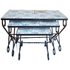 Vintage Smeedijzeren Mimiset, Nesting Tables Met Tegeltjes thumbnail 1