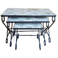 Vintage Smeedijzeren Mimiset, Nesting Tables Met Tegeltjes