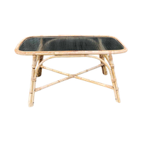 Vintage Salontafel / Bijzettafel In Bamboe En Glas