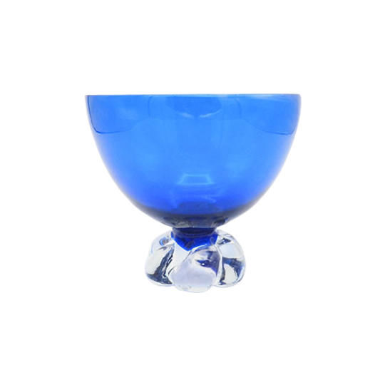 Vintage Blauw Glazen Schaaltje Op Voet, Jaren 60 1