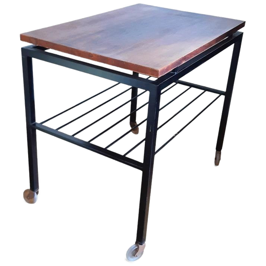 Vintage Design Serveertrolley Teakhoutfineer Metalen Frame 1