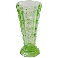 Art Deco Uranium Vaasje In Annagroen Persglas
