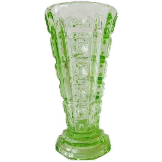 Art Deco Uranium Vaasje In Annagroen Persglas 1