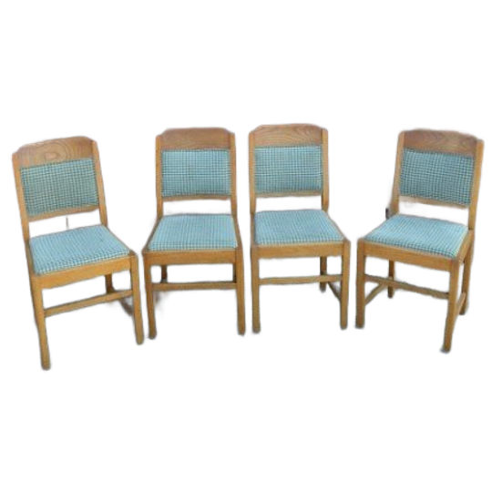 Set Van 4 Landelijke Houten Hollandse Stoelen Met Geblokte Bouclé Bekleding 1