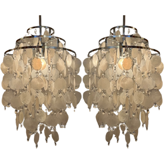 Set Van 2 Parelmoer Capiz Schelpen Hanglampen Kroonluchters Opaline 1