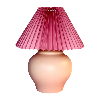 Perzikkleurige Mushroom Lamp Met Grote Hardroze Plissé Kap - Tnc2