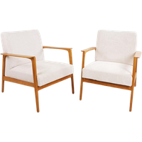 2 Vintage Fauteuils Crème Japandi Stijl Ribstof Off White