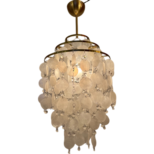Vintage Capiz Schelpen Hanglamp Lamp Messing Frame 1