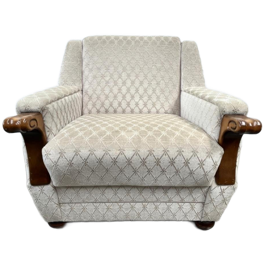 Vintage Fauteuil Met Houten Details, Velour - Ruitjespatroon 1