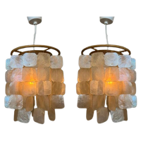 Set Van 2 Capiz Schelpen Hanglamp Lampen Schelp Parelmoer Bamboe Frame Wit Bedrading