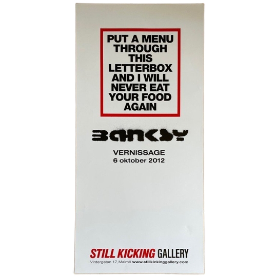 Exhibition Poster Banksy, Vernissage 2012, Put A Menu, Still Kicking Gallery, Malmo 1