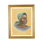 Authentiek Vintage Schilderij Portret Op Doek Vrouw Congo 1958 thumbnail 1