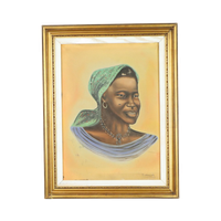 Authentiek Vintage Schilderij Portret Op Doek Vrouw Congo 1958