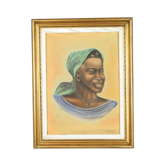 Authentiek Vintage Schilderij Portret Op Doek Vrouw Congo 1958 1