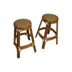 3 X Bamboo Stool With Leather Laces / 70S. thumbnail 1