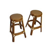 3 X Bamboo Stool With Leather Laces / 70s.