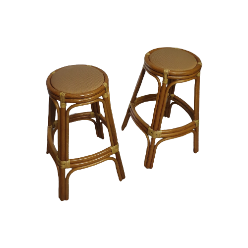3 X Bamboo Stool With Leather Laces / 70S.