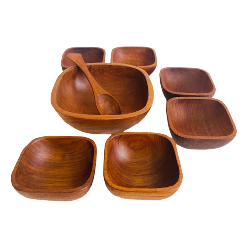 Vintage Mid-Century Houten Schaaltjes Set Teak