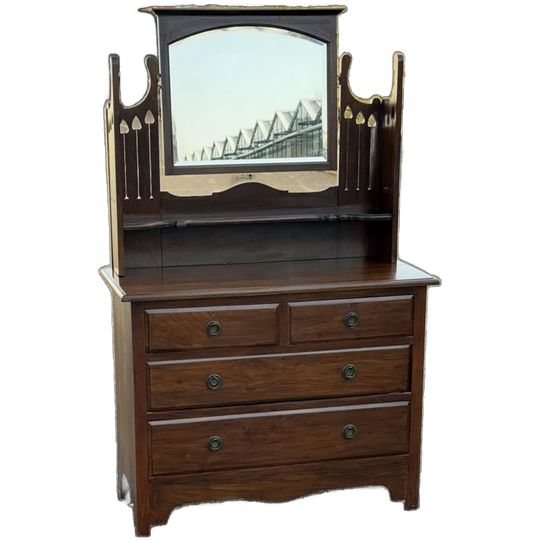 Walnut Dressing Table Mirror Back With 6 Drawers 1