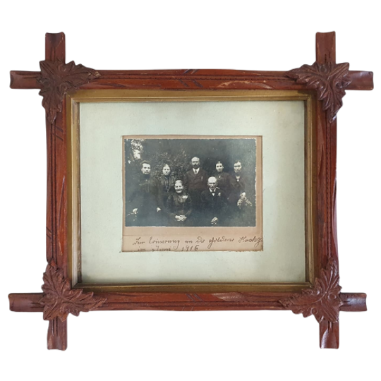 Antique Oak Leaf Carved Wooden Acorn Photo Frame / Family Picture 1916 1