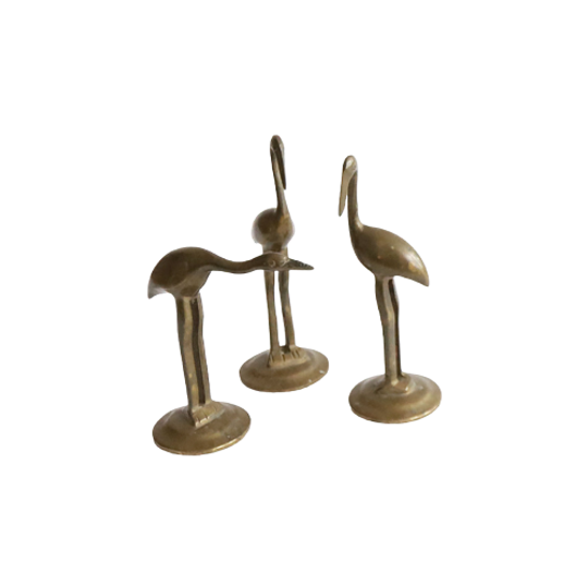 Vintage Set Van 3 Bronzen Staande Vogels, Jaren '60/'70 1