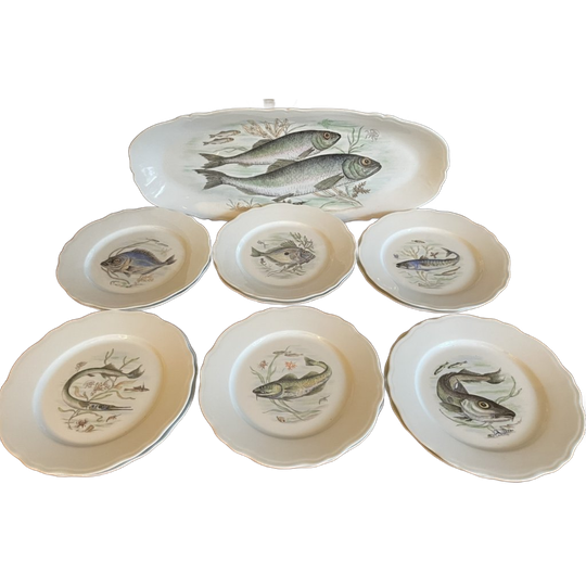 Limoges Porselein Borden En Schaal Vis Decoratie Frans 1