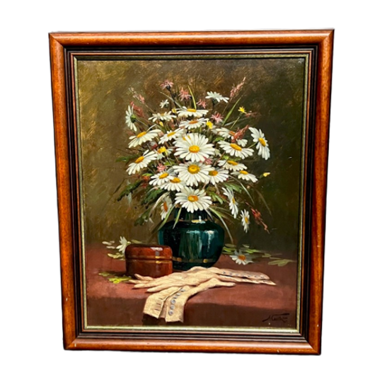 Albert Caulet. "stilleven Met Madeliefjes En Handschoenen." 1