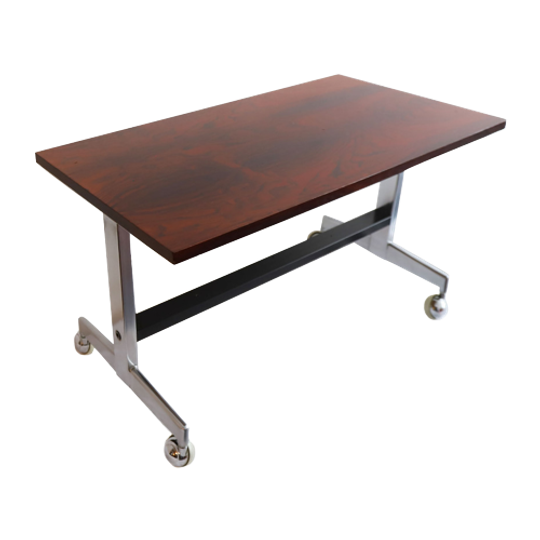 Vintage Palissander Chroom Design Tafel Op Wielen, Jaren '60/'70. 1