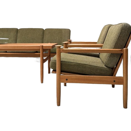 Vintage Houten Zithoek / Bank / Fauteuils / Salontafel 1