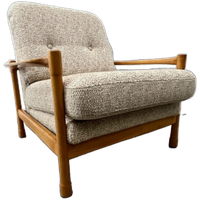 Midcentury Fauteuil - Hout, Bouclé - Scandinavische Stijl