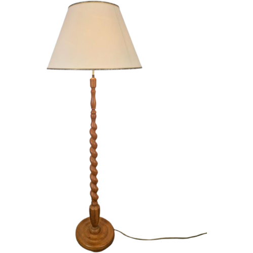 Vintage Japandi Vloerlamp Gedraaid Hout ’60 Spindel France