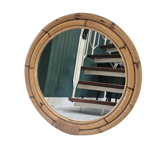 Vintage Ronde Rotan Spiegel Ø63 Cm – Boho Wandspiegel Met Naturel Frame 1