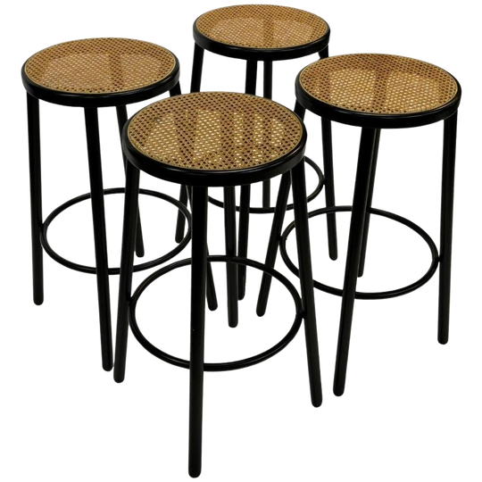 Set Van Vier Vintage Barkrukken - Webbing Italiaans Design 1