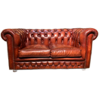Engelse Bendic Chesterfield 2 Zits Bank In Oxblood Rood Volnerf Leer thumbnail 1