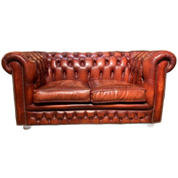 Engelse Bendic Chesterfield 2 Zits Bank In Oxblood Rood Volnerf Leer