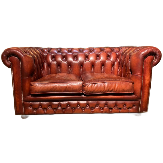 Engelse Bendic Chesterfield 2 Zits Bank In Oxblood Rood Volnerf Leer 1