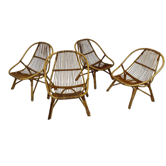 Vintage Set Van 4 Rotan Fauteuils Rohe Noordwolde 1960 1