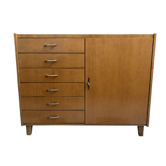 Wood Highboard 6 Drawers And A Door 1970s 1