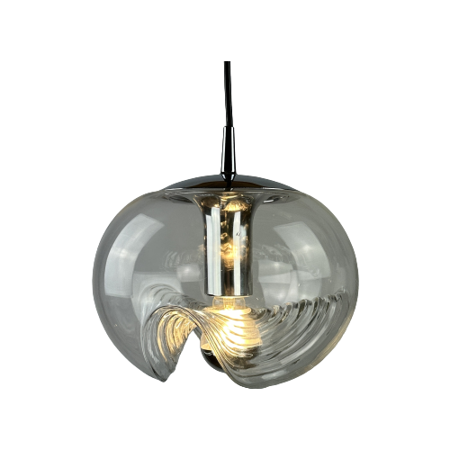 1 Of 4 Waved Glass And Chrome Peill & Putzler Futura Pendant Light, 1970 Medium