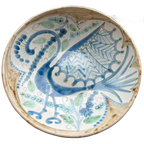 Handmade Gesigneerde Keramiek Schaal Pauw Vintage thumbnail 1