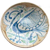 Handmade Gesigneerde Keramiek Schaal Pauw Vintage