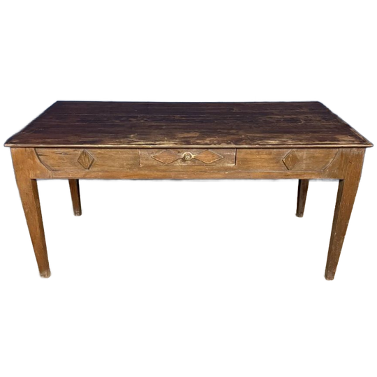 Oude Gedecoreerde Houten Keukentafel 1