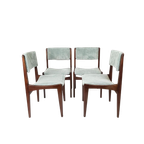 4 Vintage Stoelen Licht Blauwe Rib Nieuwe Stof thumbnail 1
