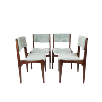 4 Vintage Stoelen Licht Blauwe Rib Nieuwe Stof