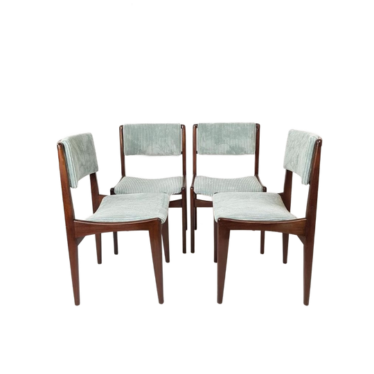 4 Vintage Stoelen Licht Blauwe Rib Nieuwe Stof 1